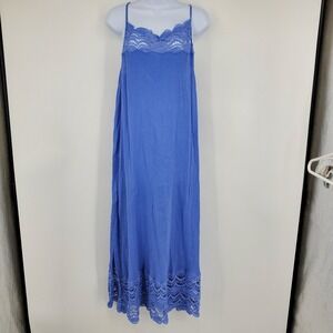 NWT Intimately Free People Sky Blue Cotton Crochet Lace Trim Maxi Boho Dress M